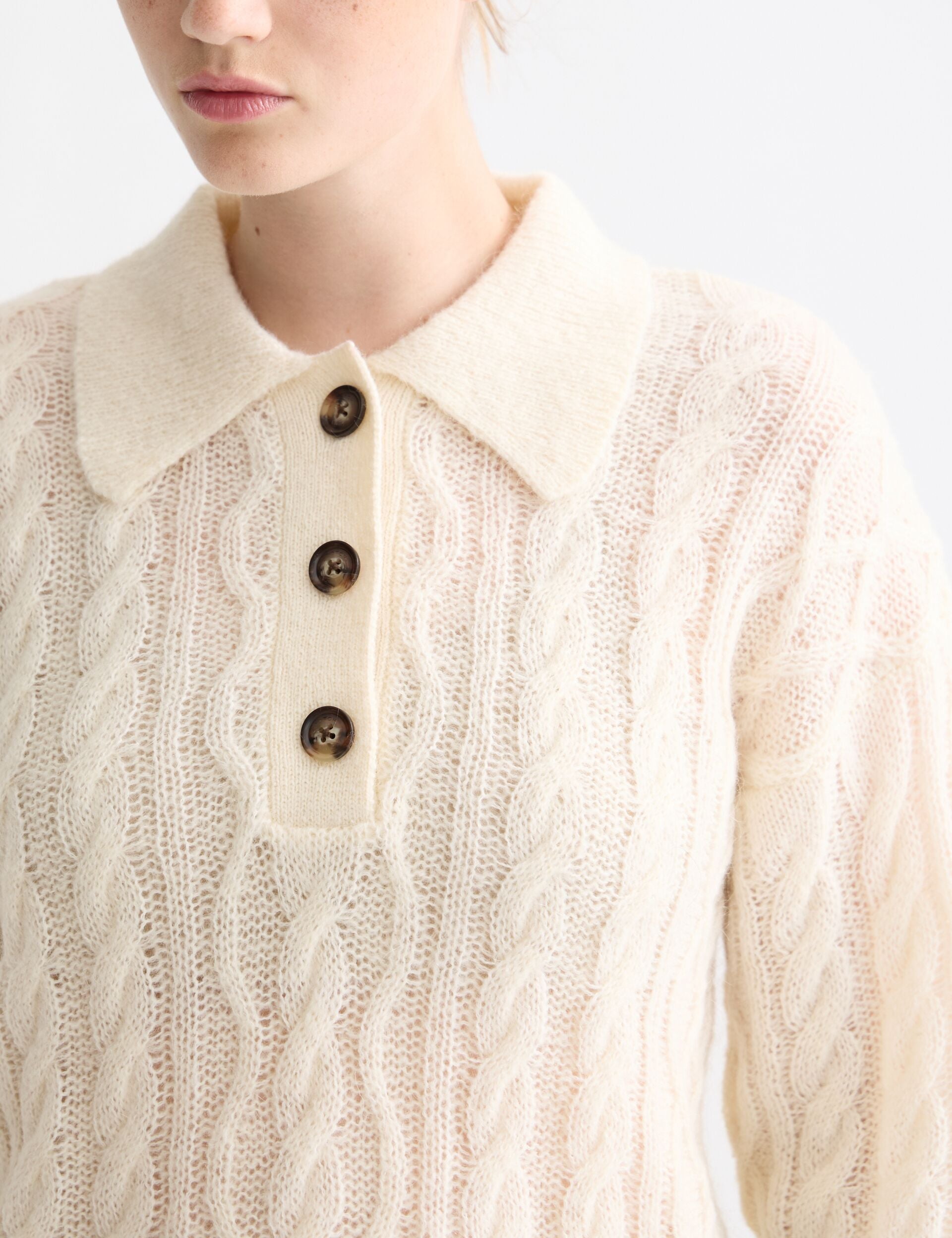 Atelier Cable Knit Sweater | Mohair Wool Blend | Polo Collar