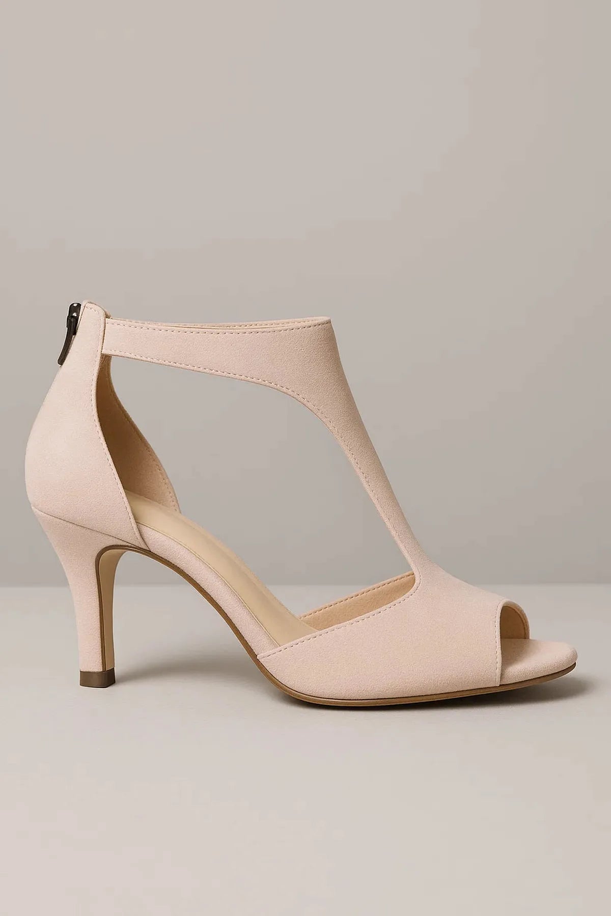 Suede Peep Toe Sandals | Mid Heel | Back Zip
