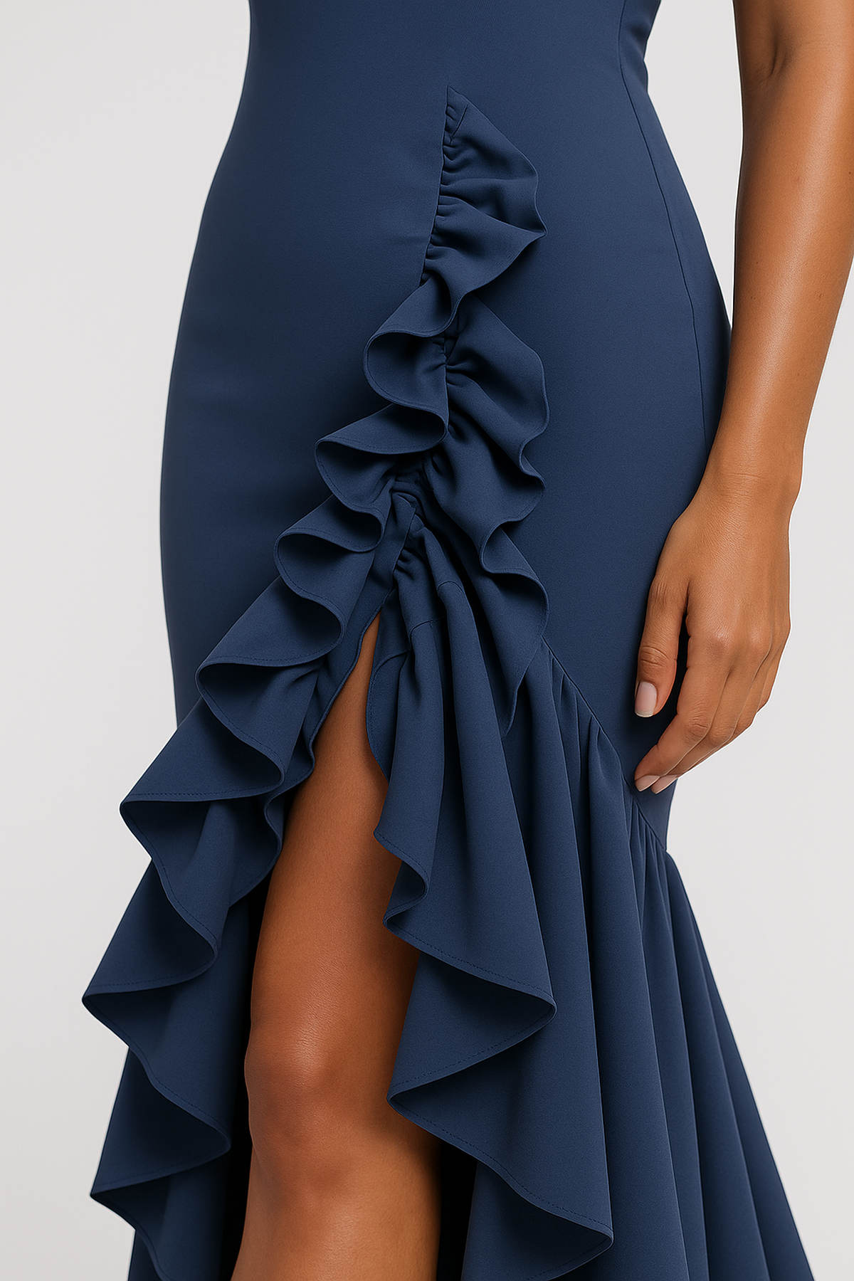 Strapless Ruffle Maxi Dress | High Slit and Bodycon Fit