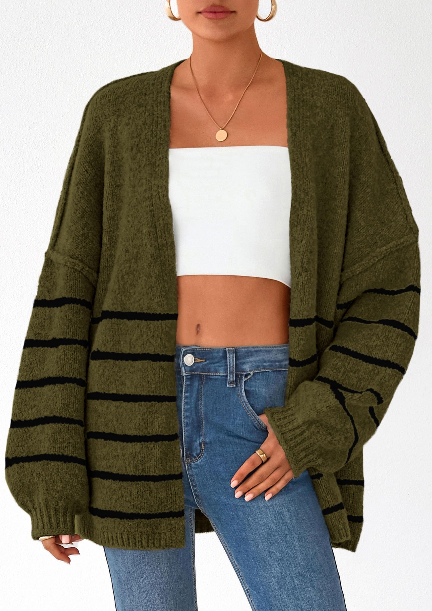 Maple Lumi Womens Oversized Cardigan Sweaters Fall Long Lantern Sleeve Knit Open Front Lightweight Sweater