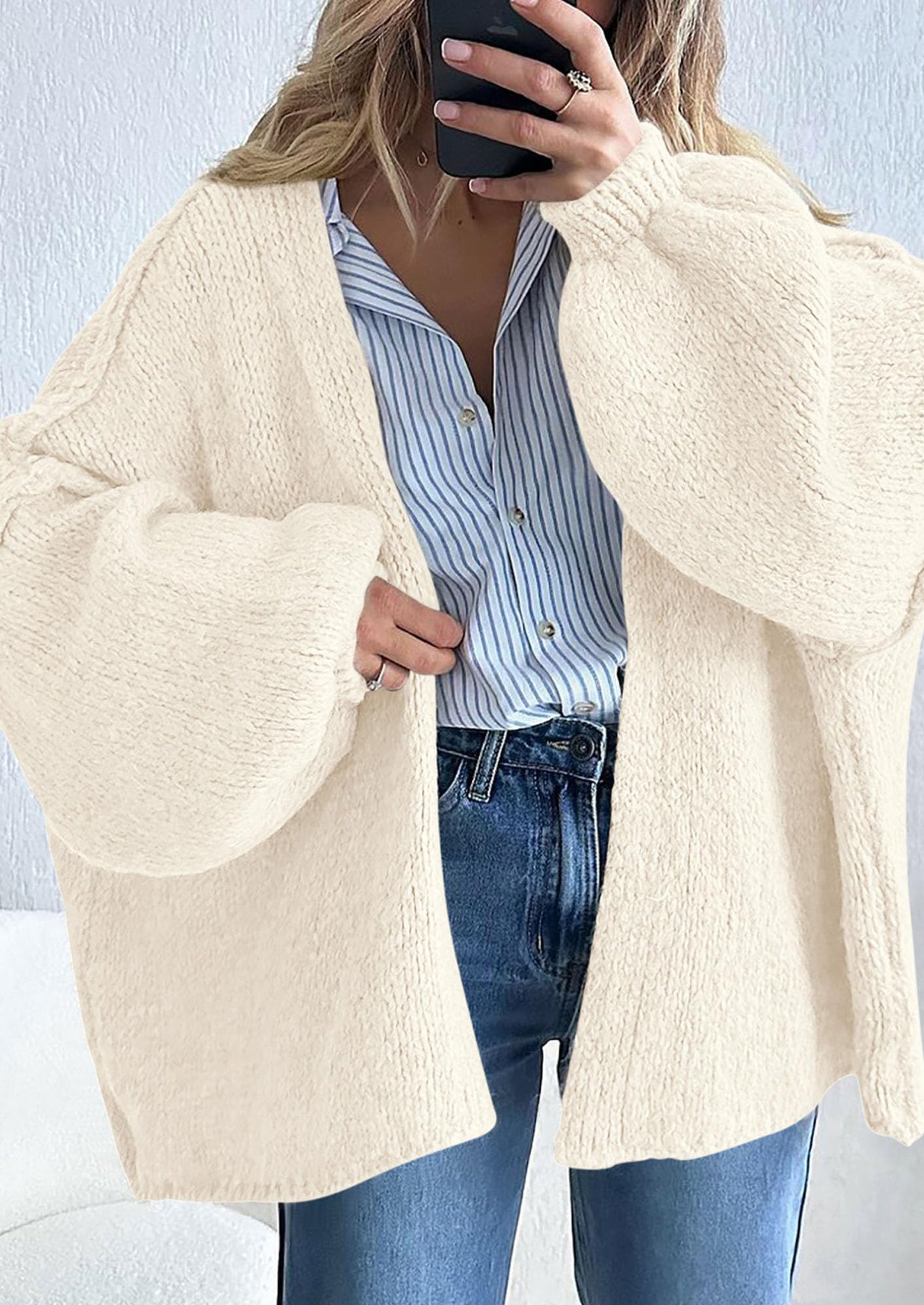 Maple Lumi Womens Oversized Cardigan Sweaters Fall Long Lantern Sleeve Knit Open Front Lightweight Sweater