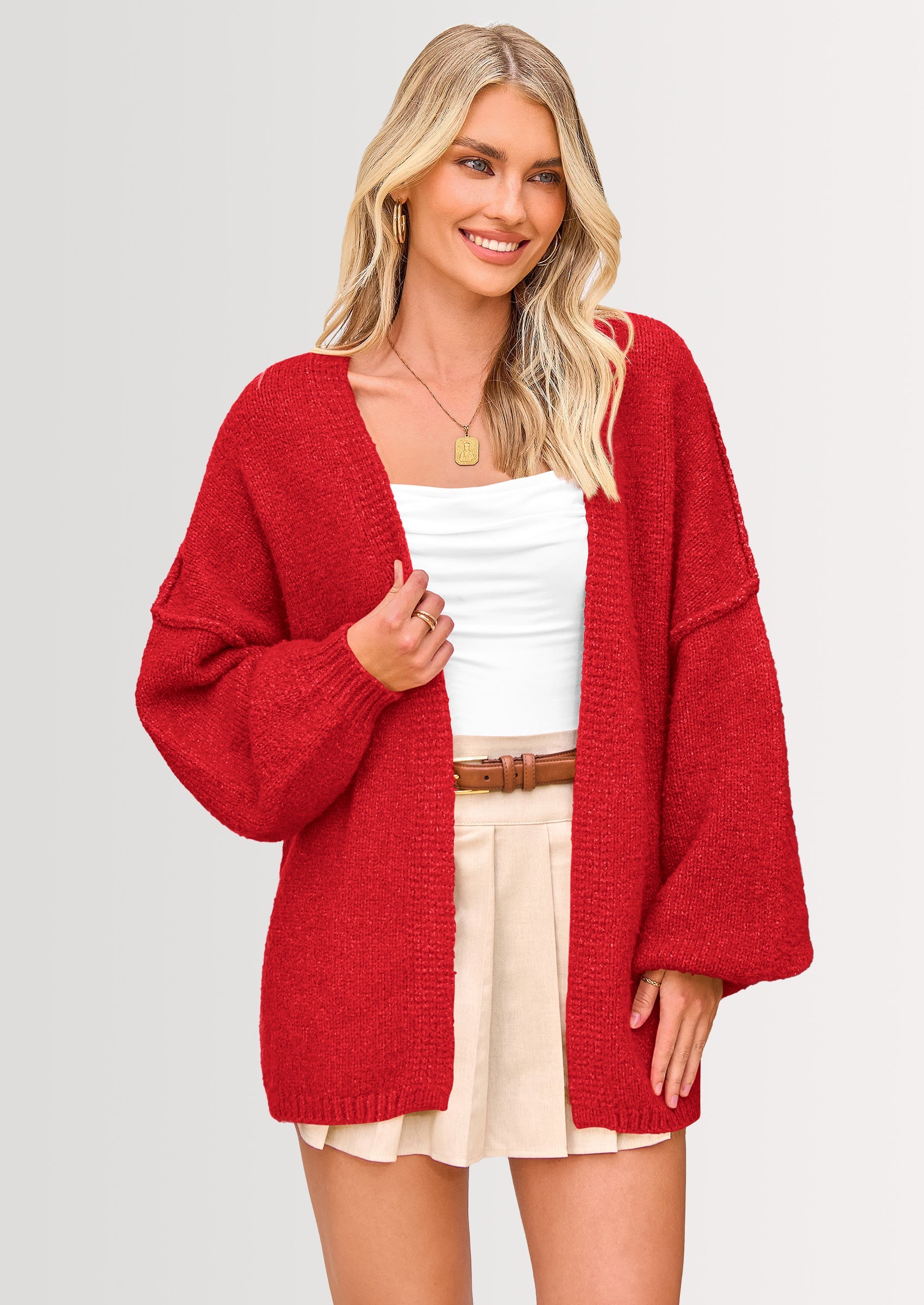 Maple Lumi Womens Oversized Cardigan Sweaters Fall Long Lantern Sleeve Knit Open Front Lightweight Sweater