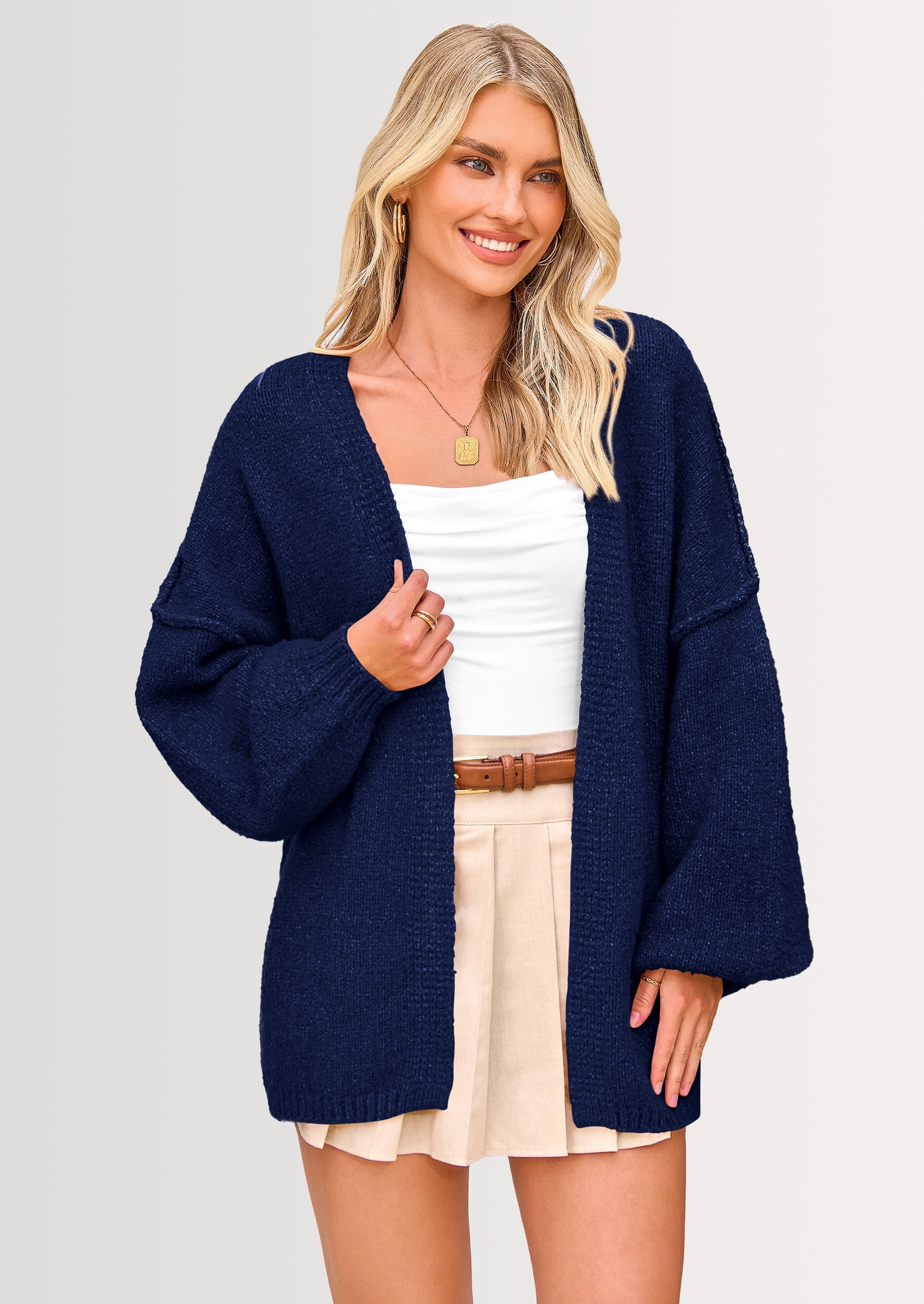 Maple Lumi Womens Oversized Cardigan Sweaters Fall Long Lantern Sleeve Knit Open Front Lightweight Sweater