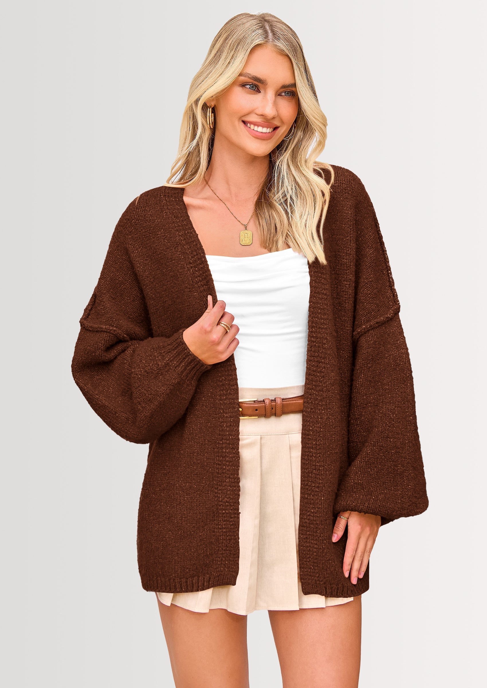 Maple Lumi Womens Oversized Cardigan Sweaters Fall Long Lantern Sleeve Knit Open Front Lightweight Sweater