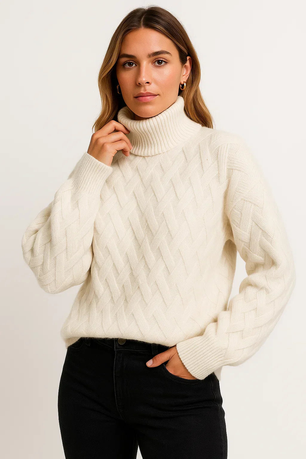 Maison Wool Blend Turtleneck Sweater | Textured Knit Design