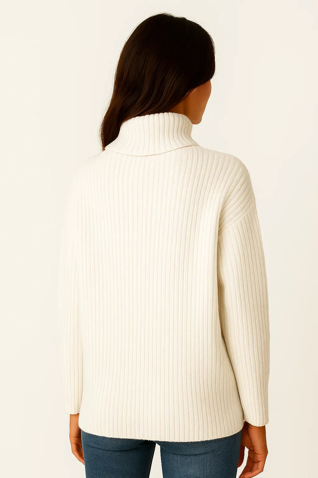 Ribbed Turtleneck Sweater | Button Cuff Detail | Relaxed Fit