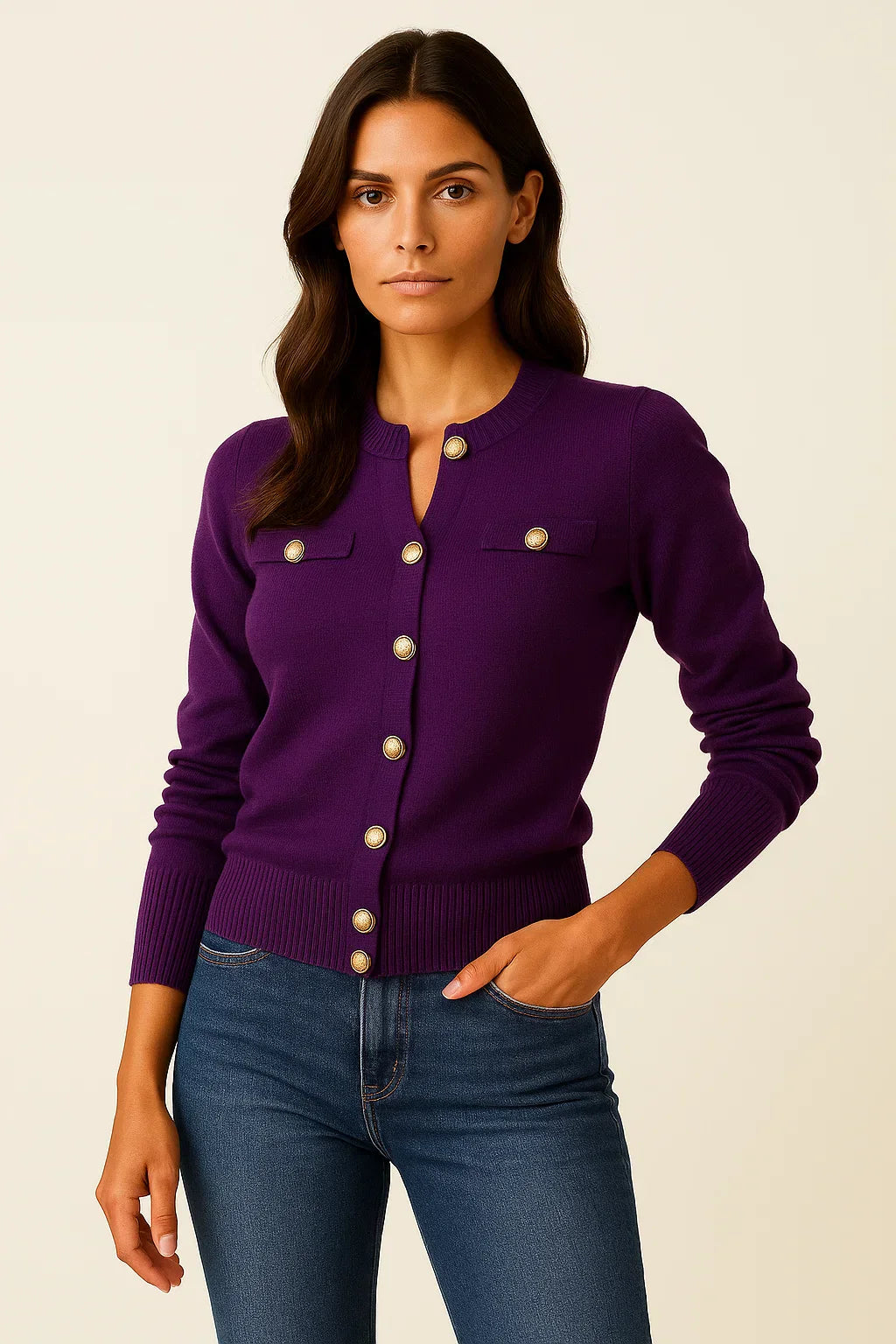 Women’s Wool-Cotton Cardigan | Pearl Button Knit | Regular Fit