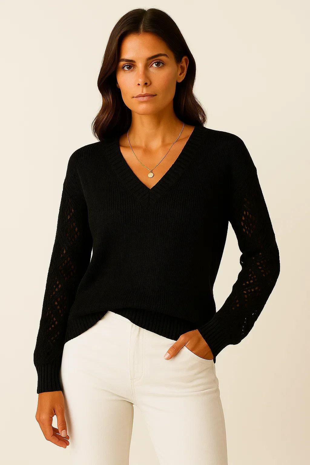 Aurora Open-Knit V-Neck Sweater | Lightweight Cotton Blend | Relaxed Fit