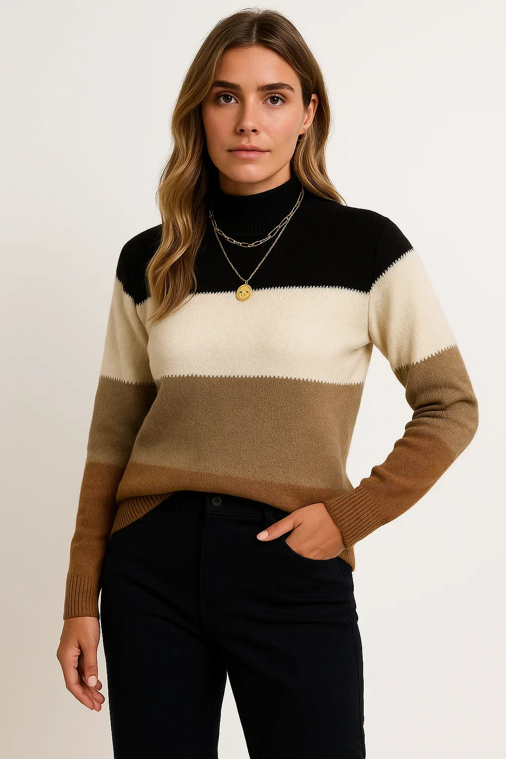 Wool-Blend Striped Sweater | Mock Neck | Relaxed Fit