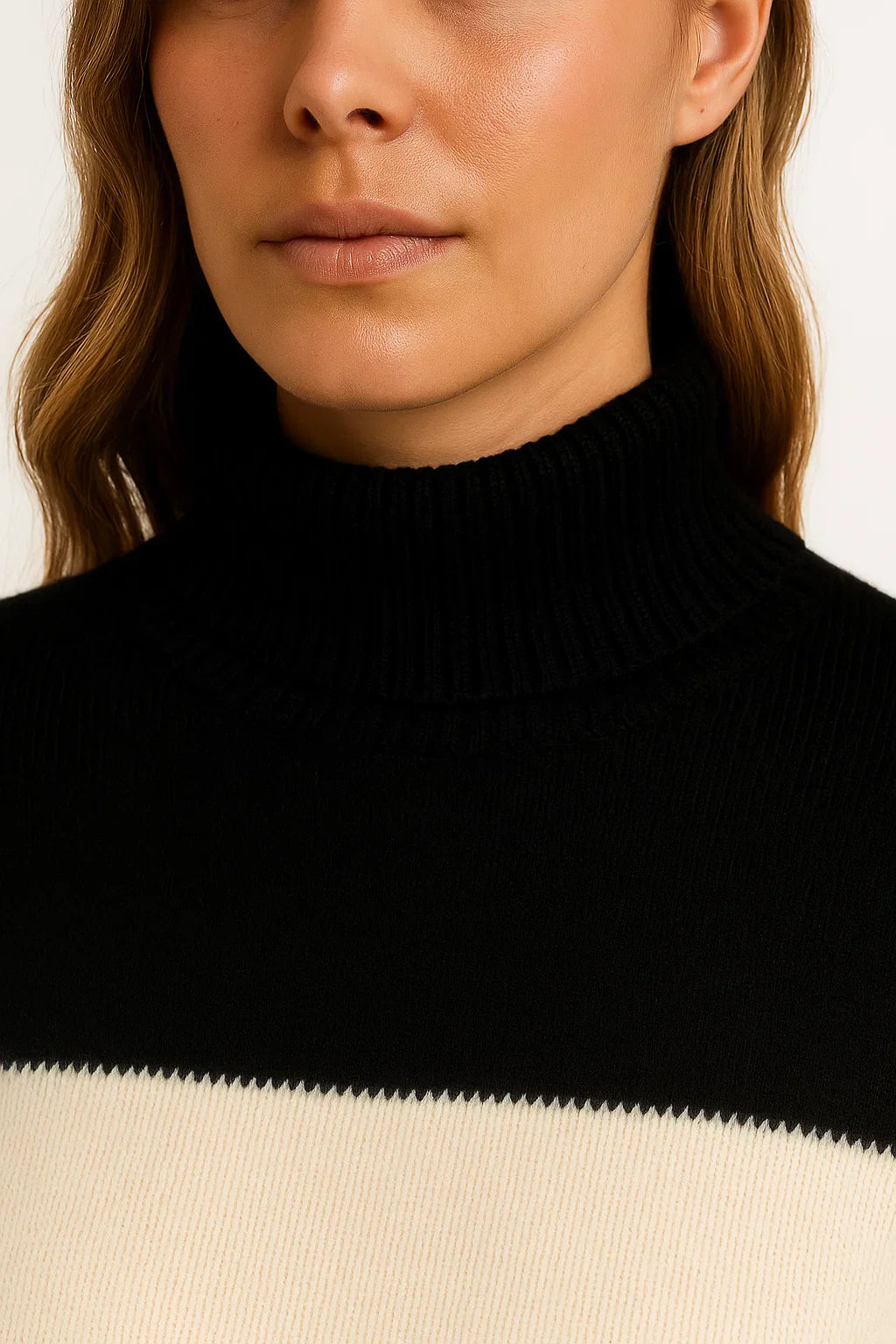 Wool-Blend Striped Sweater | Mock Neck | Relaxed Fit