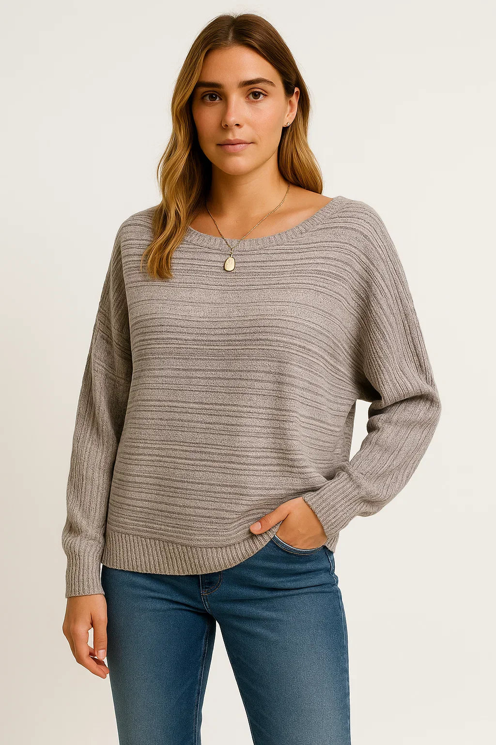 Women’s Textured Knit Sweater | Relaxed Batwing Fit | Soft Cotton Blend
