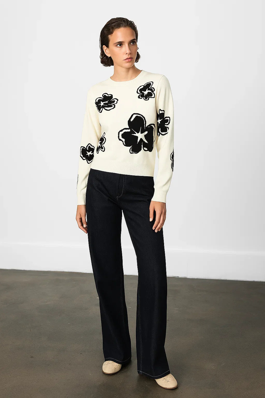 Floral Knit Sweater | Contrast Design | Modern Silhouette