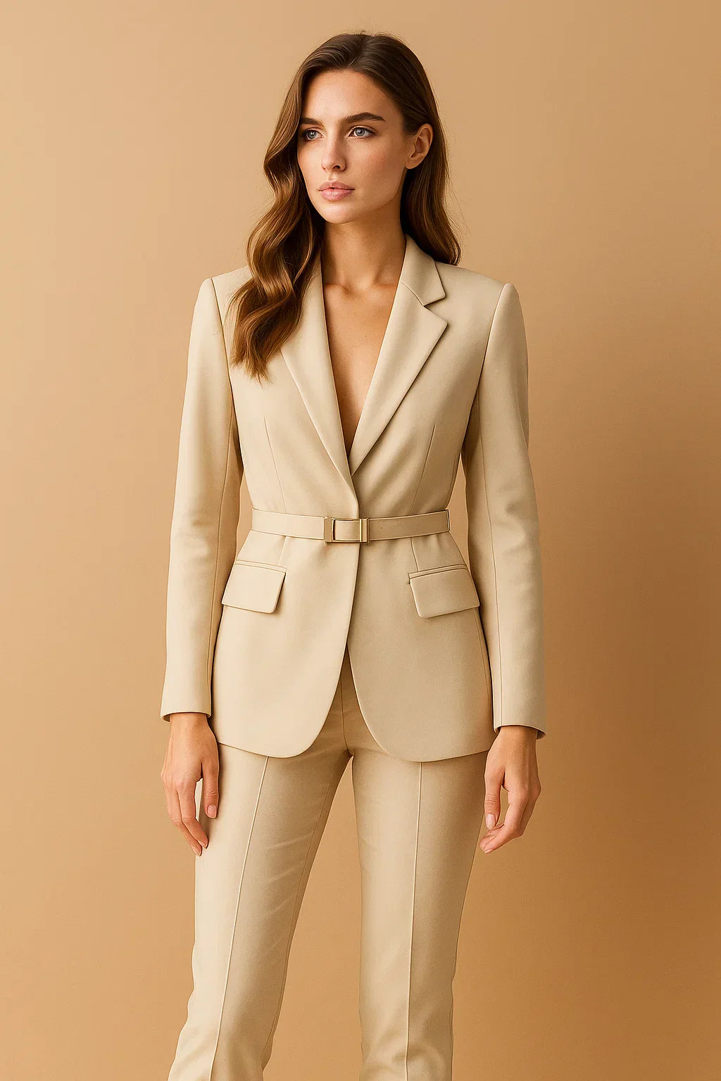 Belted Blazer Suit | Wide-Leg Trousers | Tailored Two-Piece