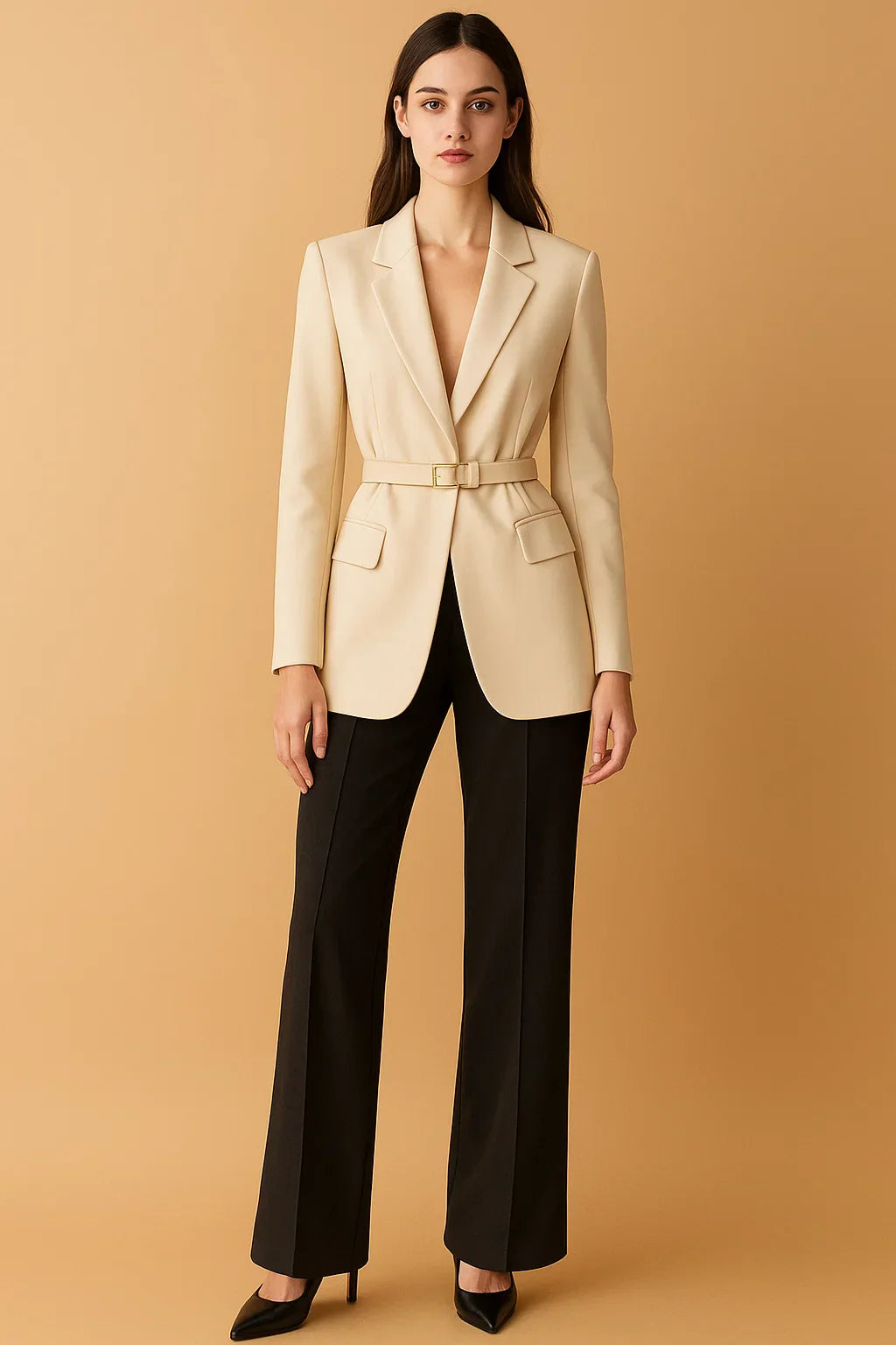 Belted Blazer Suit | Wide-Leg Trousers | Tailored Two-Piece
