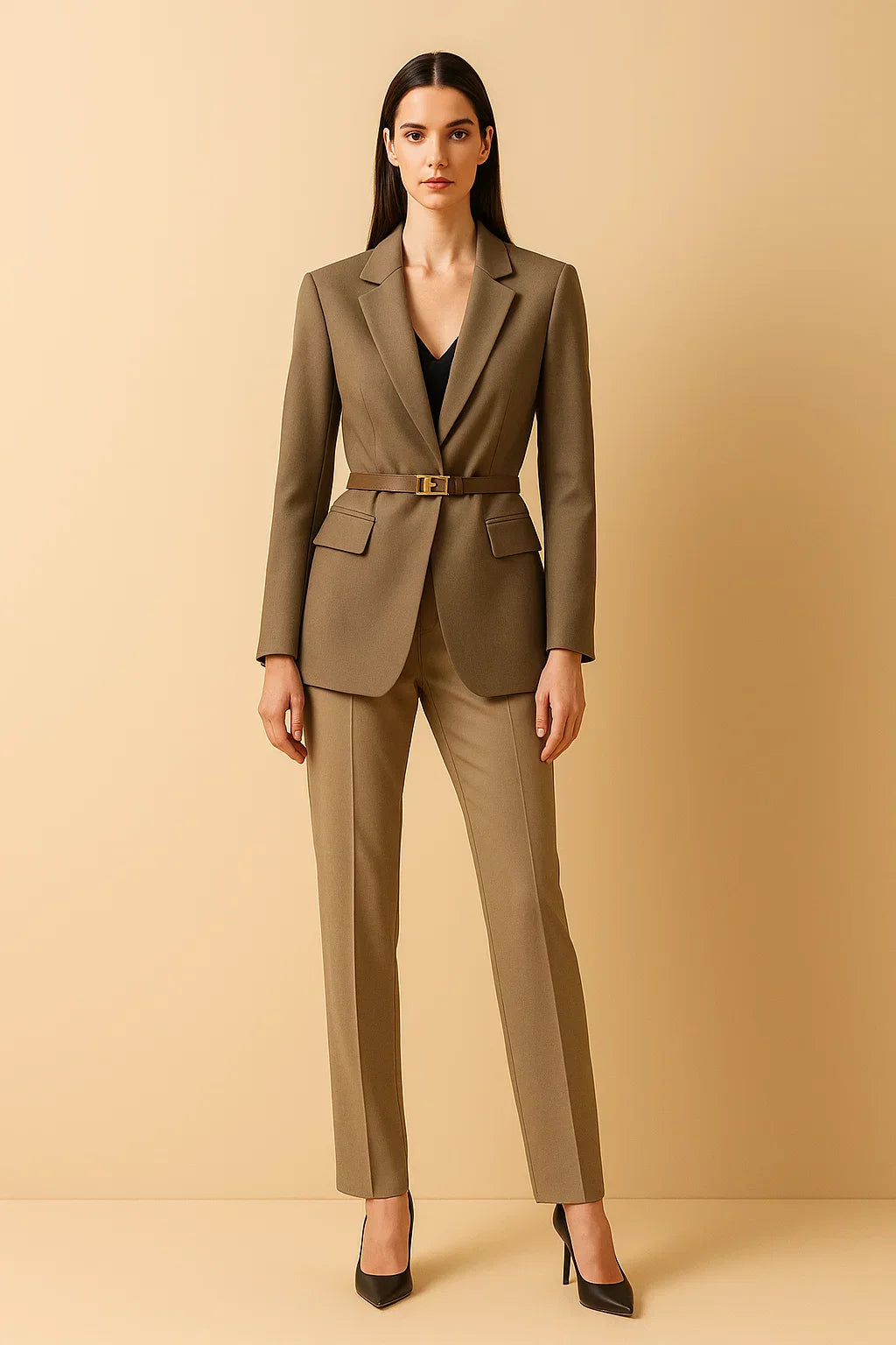 Belted Blazer Suit | Wide-Leg Trousers | Tailored Two-Piece