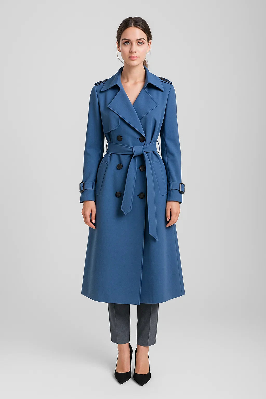 Maison Long Trench Coat | Belted A-Line Silhouette | Classic Mid-Season Design