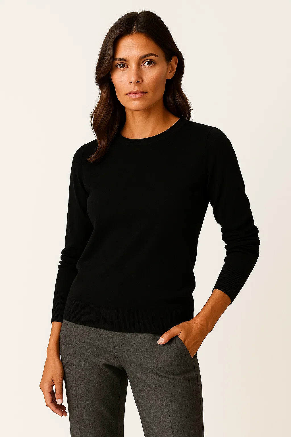 Women's O-Neck Sweater | Wool Blend Knit | Regular Fit
