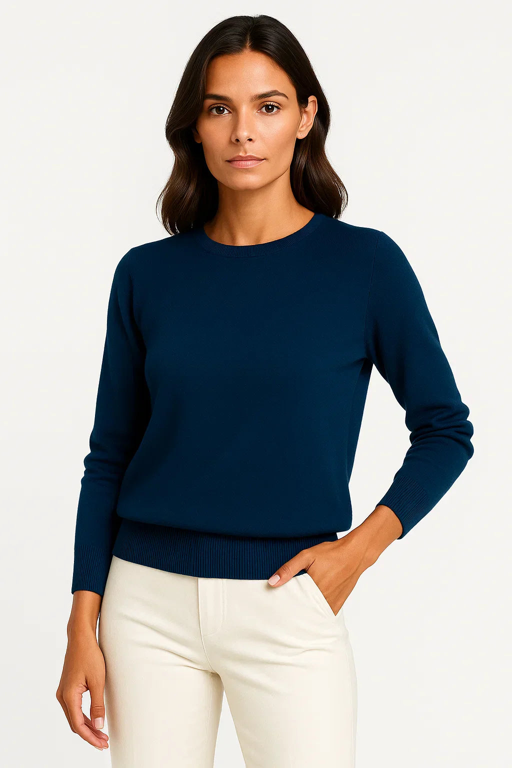 Women's O-Neck Sweater | Wool Blend Knit | Regular Fit