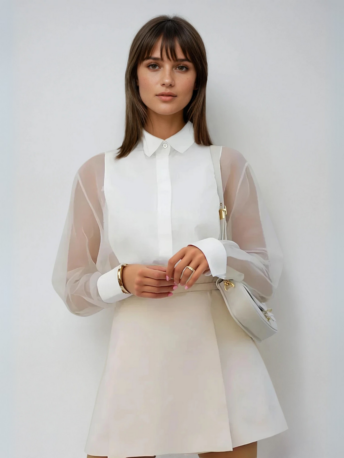 Atelier Sheer Organza Blouse | Puff Sleeve | Lapel Collar